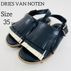 1871【極美品】ドリスヴァンノッテン　フラットサンダル　レザー　フリンジ　黒のサムネイル