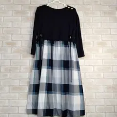 ブルーレーベル ワンピース ロング ネイビー チェック カットソー 金ボタン