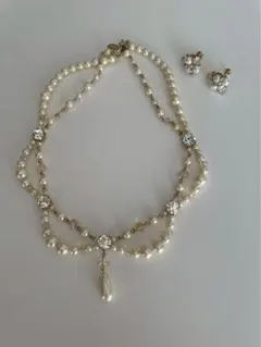 【美品】ストロベリーフィールズ ビジューパール ネックレス イヤリング 結婚式
