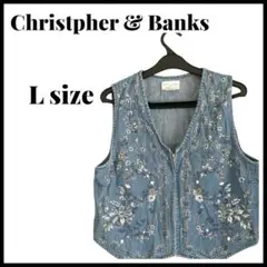 Christopher & Banks 花柄デニムベスト Lサイズ