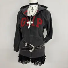 y2k GAP フルジップパーカー ロゴ ダークグレー グランジ 平成ギャル