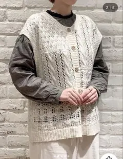 スラブパッチワーク前後2wayニットベスト　サマンサモスモス　きなり