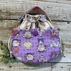 ハンドメイド　猫型　巾着　ポーチ ジョリーフルール　カードケース