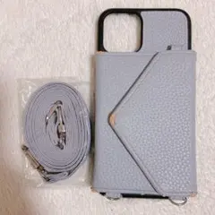 iPhone ケース 11pro ショルダーストラップ付 ブルーグレー