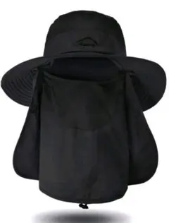 サファリハット 日焼け防止 男女兼用 メッシュ UVカット 黒