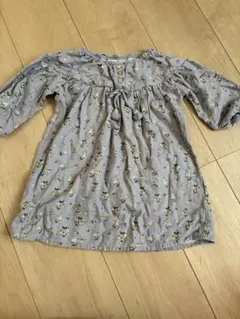 花柄グレー長袖ワンピース 90