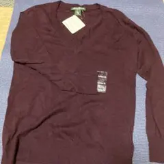 Eddie Bauer バーガンディ Vネック セーター Petite S