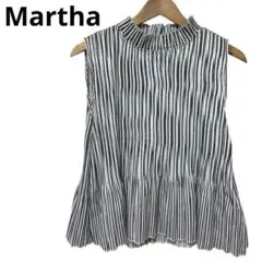 Martha ストライプ タンクトップ ノースリーブ ストレッチ ハイネック