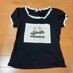 Ank Rouge 半袖 Tシャツ ローズプリント ブラックのサムネイル
