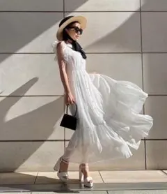 Eimy  istoire フリルスリーブシアーワンピース　完売大人気