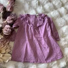 ❤️H&M❤️ラベンダーピンク薄紫フリル付き80cm長袖ワンピース一度のみ着用