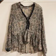 値下げ歓迎✨【L】ZARA フラワープリント長袖ブラウス