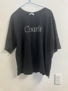 黒 ラインストーンロゴ 半袖Tシャツ 3L