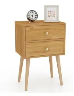 COSTWAY ベッドサイドテーブル 竹製 ナイトテーブル ベッド横 ナチュラル