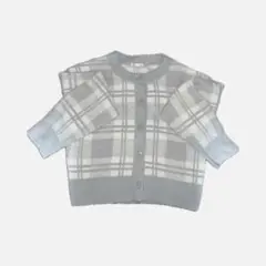 パフィータッチチェッククルーネックショートカーディガン［LIGHT GRAY］