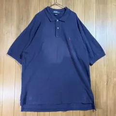 【90s】ポロラルフローレン ポロシャツ XXL 紺 北マリアナ製 フェード感