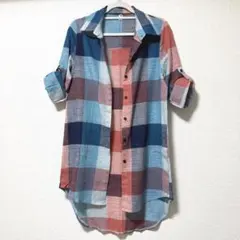 チェック柄 シャツ ロング シャツ シャツワンピース