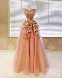 ピンク フラワー装飾 チュールドレス　カラードレス　パーティードレス　二次会