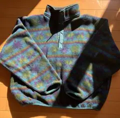 80s 90s USA製　エルエルビーン　スナップT フリース　総柄