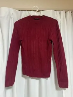 リブ編み バーガンディ 長袖セーター