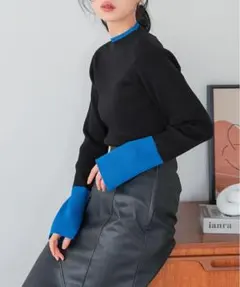 新品未使用! 配色 リブ ニット ボトルネック フレアスリーブ レイヤード