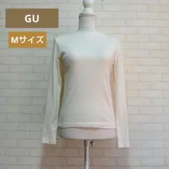 GU リブトップス タートルネック 白 長袖 コットン М インナー 薄手