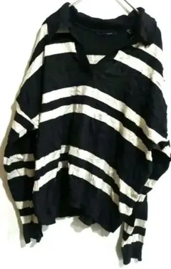 海外古着✨Tahari 黒白ストライプ 長袖ニットレディース