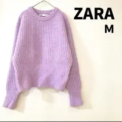 ZARA M ニットセーター ニット 無地 長袖 ピンクパープル クルーネック