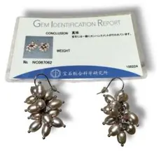 鑑定書付き 真珠ピアス パールピアス ドロップ ピンク フラワーモチーフ 房