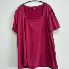 スクエアネック パフスリーブ カットソー 2XL ボルドー 綺麗め