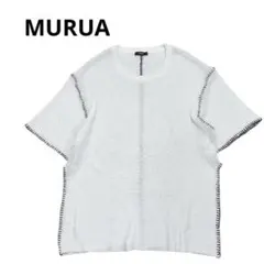 ムルーア MURUA 鍵編みメッシュニット　ブラウンハンドステッチ　透け感　夏のサムネイル