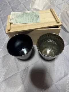 陶器製湯飲み2個セット 木箱付き