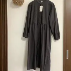 【新品】Noble Coton ロングワンピース　M 綿100% 濃いグレー