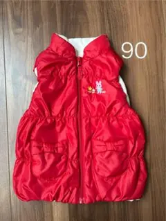 ホットビスケッツ　リバーシブルダウンベスト　90 赤　うさぎ
