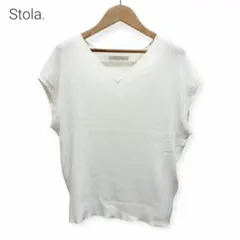 Stola. ストラ フレンチスリーブ Vネック ニット 白 フリーサイズ Fのサムネイル