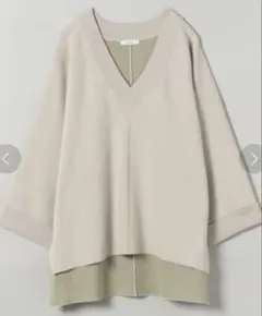 JEANASIS WフェイスドルマンVプルオーバー ベージュ ニット トップス