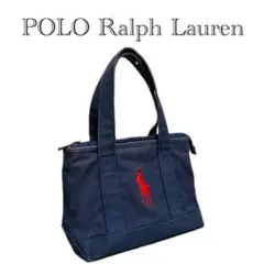 ポロラルフローレン　トートバッグ　キャンバス　ネイビー　ビッグポニー　レッド
