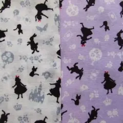 ダブルガーゼ　はぎれ　生地　シルエット　アリス　白　紫　2色セット