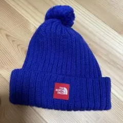 THE NORTH FACE 青 キッズニット帽 ポンポン付き