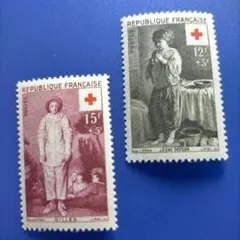 5576 外国切手 フランス 1956年 赤十字 子供 凹版 2V