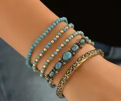 ターコイズとシルバーのブレスレットセット