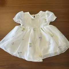 H&M フラワー刺繍 フリル袖ドレス