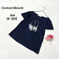 クチュールブローチ　Tシャツ　カットソー　花柄靴 ネイビー デザイン プリントのサムネイル
