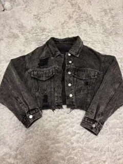 ブラック デニムジャケット ショート丈 ダメージ加工 値下げ中！