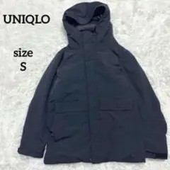 ユニクロ メンズ ダウンジャケット ダウン フード付き 黒 内側カーキ S