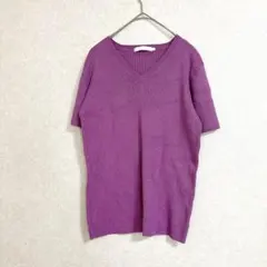アメリカンホリック　ニット　セーター　半袖　紫　パープル　L シンプル　Vネック
