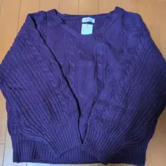 Té Chichi パープル ビッグケーブルVネックセーター フリーサイズ
