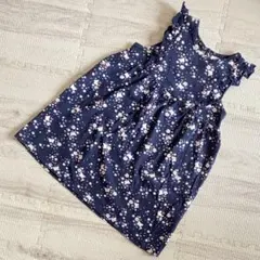 H&M 小花柄　ノースリーブ　フリルワンピース　86cm ネイビー　12-18m