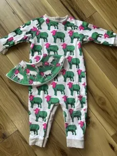美品MARLMARLロンパース　ニットパンツニット帽子クラウンエプロン5点セット 美品MARLMARLロンパース ニットパンツニット帽子クラウンエプロン5点