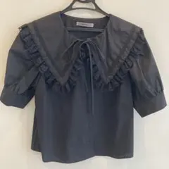 NICE CLAUP フリル付きブラックシャツ サイズF